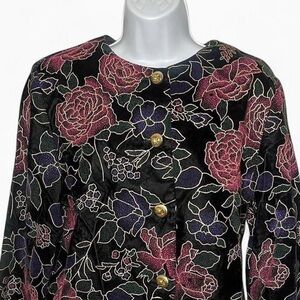 Elegant Black Floral Blazer with Gold Accents